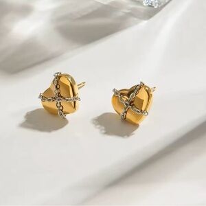 18k Gold Plated Love Heart with Silver Chain Earrings